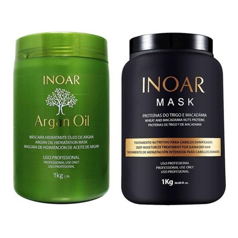 Kit Inoar Máscara Argan Oil 1 Kg E Inoar Mask Macadâmia 1kg