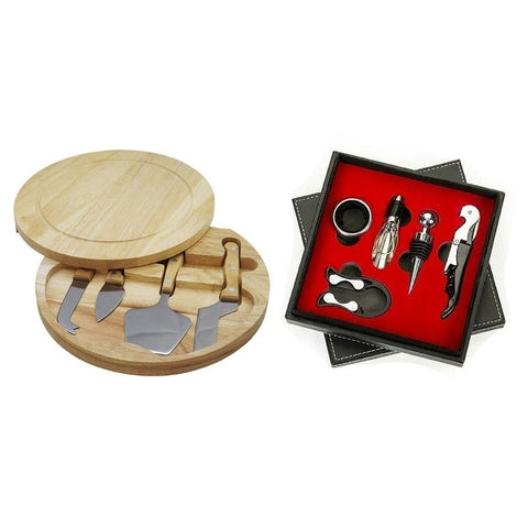 Kit Vino 5 Piezas + Kit Queso 5 Piezas Tabla Madera C Nf