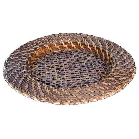 Round Rattan Sousplat With Rest Fabric Bottom 33 cm